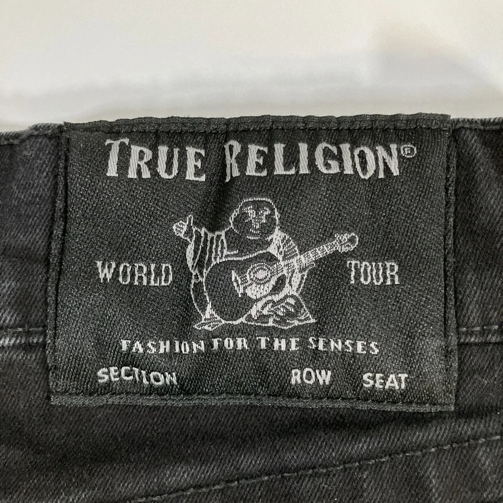 True Religion Rocco Jeans Mens 32 Black Relaxed Skinny Flap Pocket Stretch 32x34